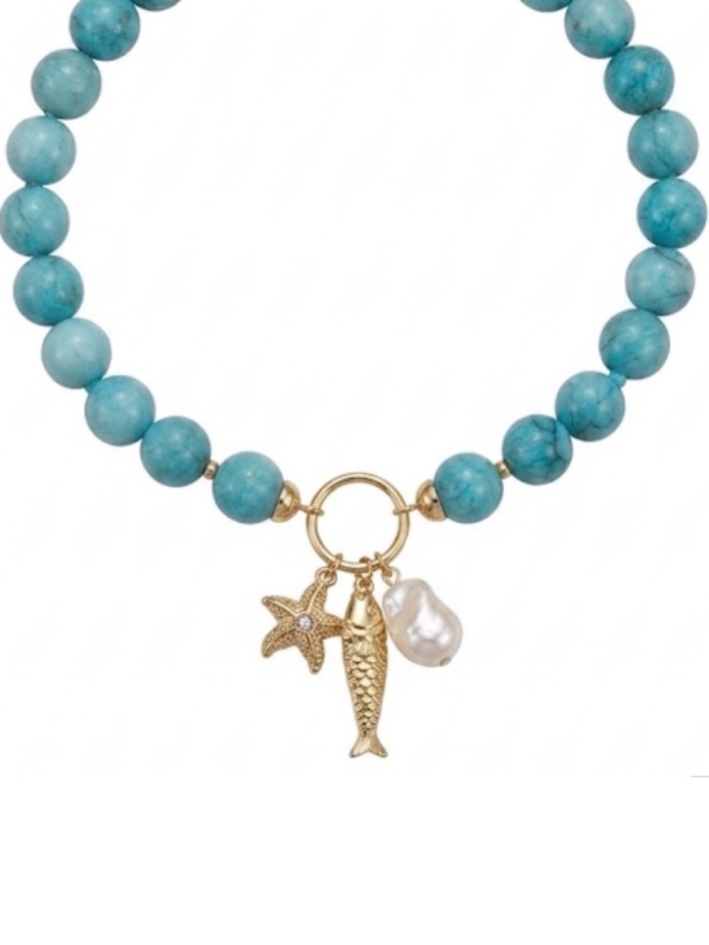 NWT ⚜️🩵⚜️ PIPER K Amazonite Beaded Necklace with Nautical Charms